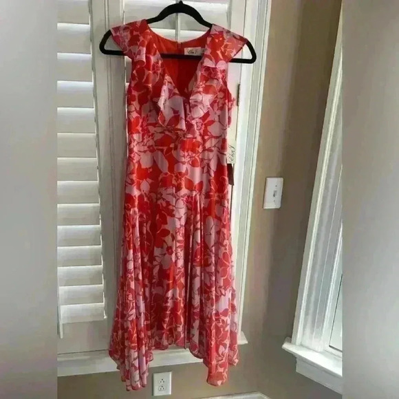 New with tags Eliza J Handkerchief Hem Midi Orange & Lilac dress - Picture 4 of 8